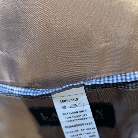 Lauren Ralph Lauren Mens Two Button Blazer Gray Brown Houndstooth 40R 100 % Silk - Picture 8 of 9